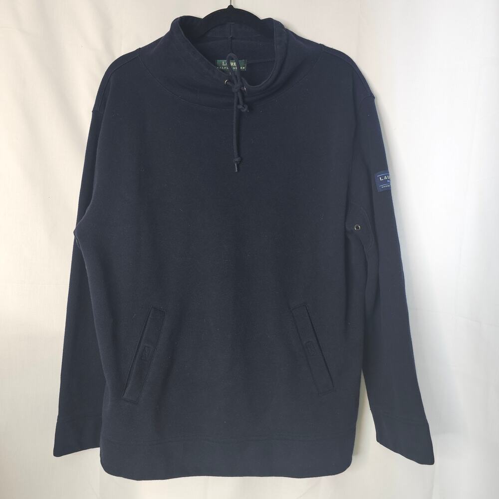 Vintage Ralph Lauren Women's sweatshirt, navy blue turtlenec " 67 " size Large